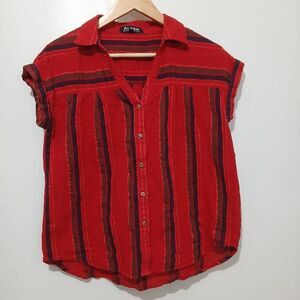 Alter brooklyn womens small tab sleeve linen cotton muted red shirt